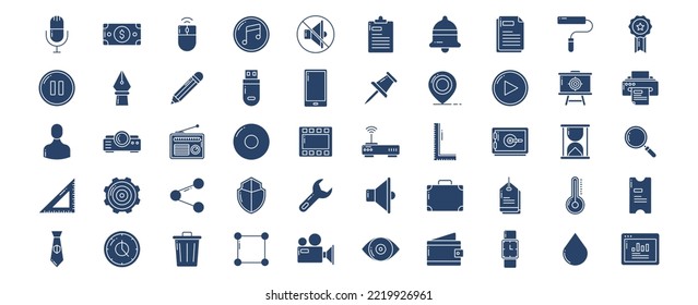 Collection of icons related to essential and web icon, including icons like Note, Mic, Money, Music and more. vector illustrations, Pixel Perfect set
