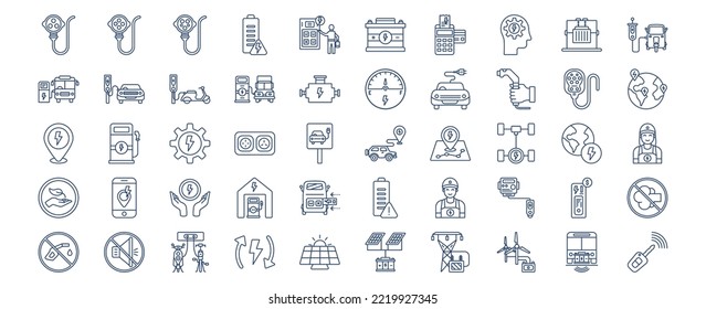 Collection of icons related to EV station, including icons like plug, Battery, Car and more. vector illustrations, Pixel Perfect set
