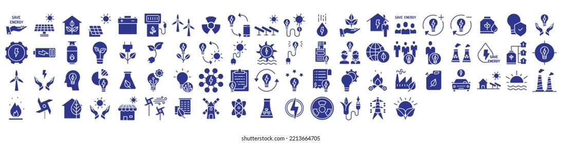 Collection of icons related to Green energy and Renewable energy, including icons like Solar energy, eco friendly, fuel, power and more. vector illustrations, Pixel Perfect
