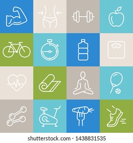 Collection of icons related to healthy lifestyle, healthy eating, diet, exercise, relaxing