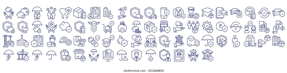 Collection of icons related to Insurance and risk management, including icons like Health insurance, protection, shield, Umbrella and more. vector illustrations, Pixel Perfect