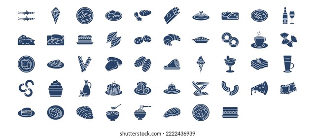 
Sammlung von Symbolen für italienisches Essen und Gericht, einschließlich Symbolen wie Sardelle, Arancini, Biscotto, Bombolone und mehr. Vektorgrafiken, Pixel Perfect Set