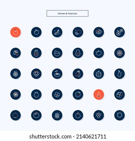 A collection of icons related to kitchen, cooking, and food.
