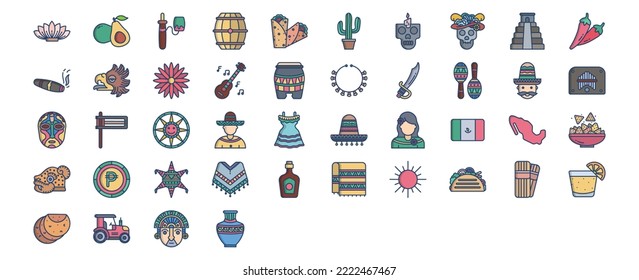 
Collection of icons related to Mexico national and culture, including icons like Agave, Avocado, Barrel, Burrito and more. vector illustrations, Pixel Perfect set

