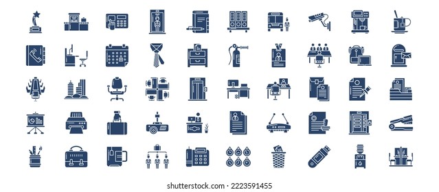 Collection of icons related to Office, including icons like Tea, Team, Telephone, Time, and more. vector illustrations, Pixel Perfect set