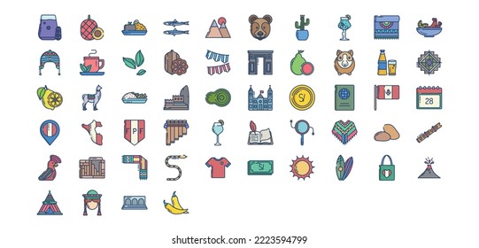 
Collection of icons related to Peru, including icons like Anchovy, Bear, Cactus, Cocoa, Guinea Pig and more. vector illustrations, Pixel Perfect set
