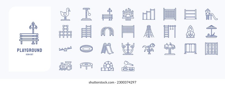 Collection of icons related to Playground, including icons like Ball Pool, Chin Up bar, Jumping Bar, Rings, See saw and more