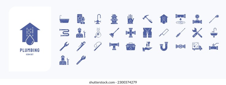 Collection of icons related to Plumbing, including icons like Customer, Fire Hydrant, water, Meter and more