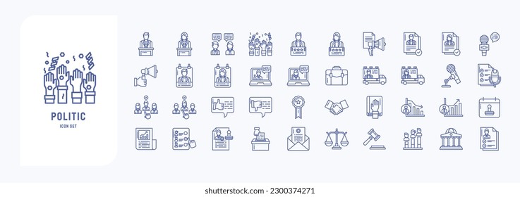 Collection of icons related to Politic, including icons like Speaking, campaign, voting, and more