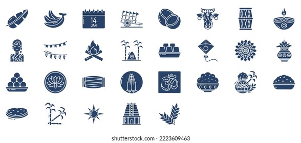 
Collection of icons related to Pongal, including icons like Cow, Diya, Kite and more. vector illustrations, Pixel Perfect set
