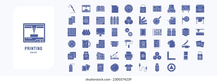 Collection of icons related to Printing and binding, including icons like Art board, 3d Printer, Badges, Banner and more