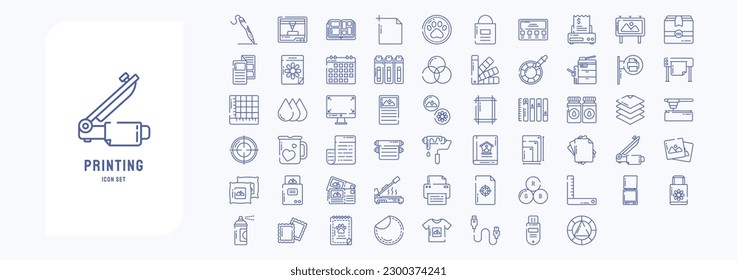 Collection of icons related to Printing and binding, including icons like Art board, 3d Printer, Badges, Banner and more