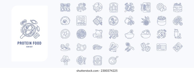 Collection of icons related to Protein Food , including icons like Avocado, toast, fruits and more