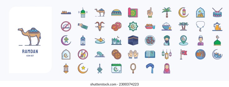Collection of icons related to Ramadan, including icons like Iftar, Masque, Pray and more