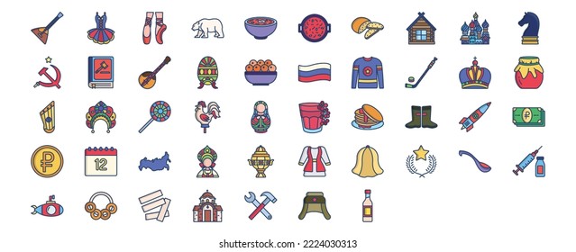 
Collection of icons related to Russia, including icons like Pancakes, Hokey and more. vector illustrations, Pixel Perfect set
