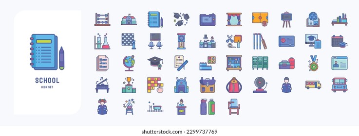 Collection of icons related to School education, including icons like Book, Exam Paper, Graduation, Globe and more