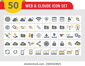 Collection of icons related to security, data analysis, computing, cloud storage, solid vector art for web banners and more.