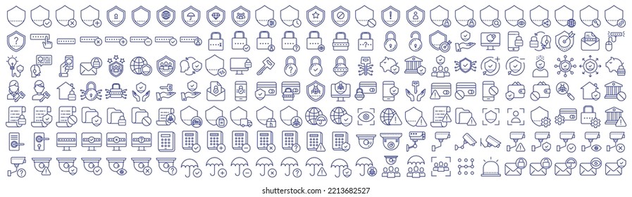 Collection of icons related to Security and protection shield, including icons like Web security, premium, Computer and more. vector illustrations, Pixel Perfect
