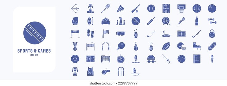 Collection of icons related to Sports and Games, including icons like Archery, Award, Badminton, Baseball and more