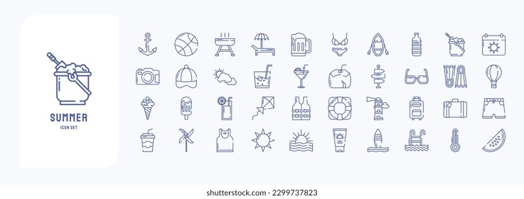 Collection of icons related to Summer and Holiday, including icons like Anchor, Ball, Bbq, Beach Chair and more