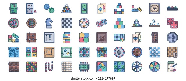 Collection of icons related to Table Games, including icons like Air Hokey, Chess, Casino Chips,  and more. vector illustrations, Pixel Perfect set
