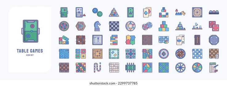 Colección de íconos relacionados con los Juegos de Mesa, incluyendo íconos como Air Hokey, Chess, Chips de Casino y más