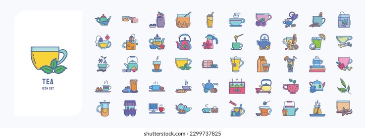 Collection of icons related to Tea, including icons like Black tea, milk, Bubble tea, Green tea and more