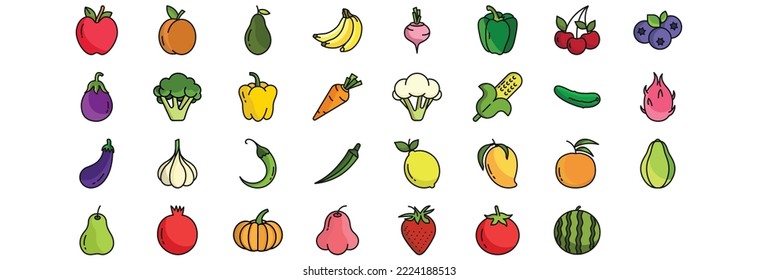 
Collection of icons related to Vegan, including icons like Apple, Apricot, Avocado, Bananas and more. vector illustrations, Pixel Perfect set

