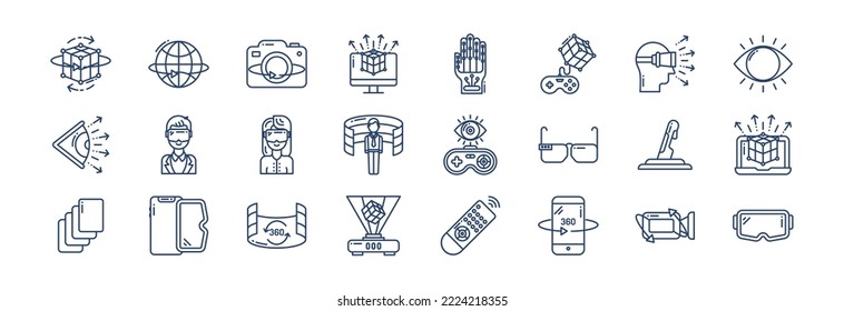 Collection of icons related to Virtual Reality, including icons like vr, augmented reality, Technology and more. vector illustrations, Pixel Perfect set
