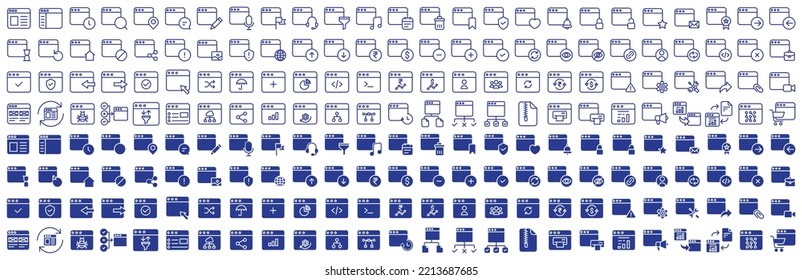 Collection of icons related to Web services and web application, including icons like Browser, Browser, and more. vector illustrations, Pixel Perfect
