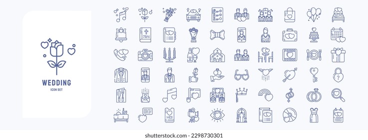 Collection of icons related to Wedding, including icons like Bowtie, Bouquet, Church, Couple and more