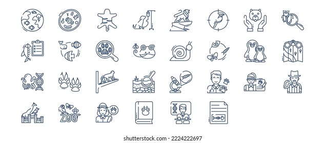 Collection of icons related to Zoology, including icons like Animal cell, Animal, Birds, Ichthyology and more. vector illustrations, Pixel Perfect set
