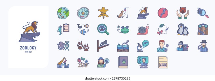 Collection of icons related to Zoology, including icons like Animal cell, Animal, Birds, Ichthyology and more