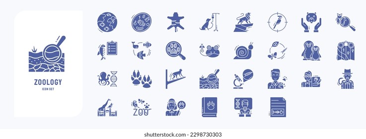 Collection of icons related to Zoology, including icons like Animal cell, Animal, Birds, Ichthyology and more