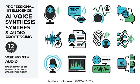 Collection of Icons Representing AI Voice Synthesis and Audio Processing