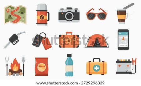 Collection of icons representing camping and outdoor activities