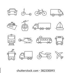 Collection of icons representing cars, vehicles, transportation, travel.