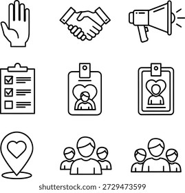 A collection of icons representing community support, collaboration, and connection.