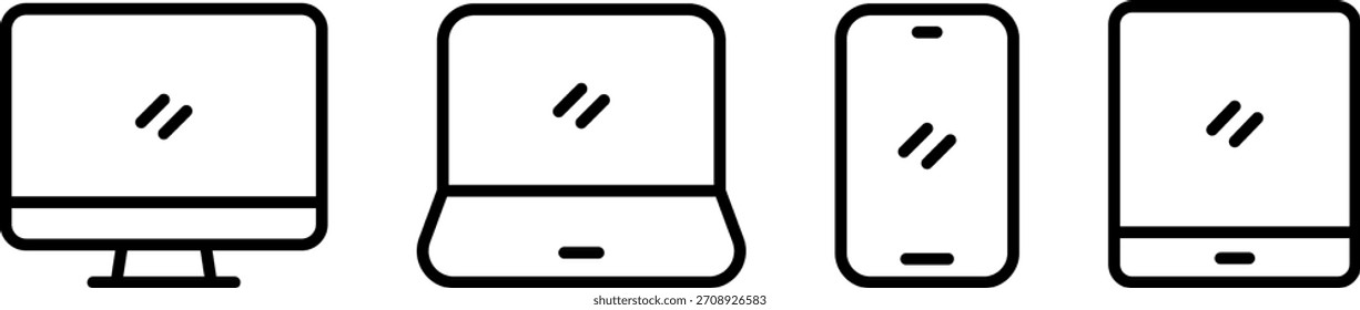 Uma coleção de ícones que representam diferentes aspectos da tecnologia, codificação e dispositivos.