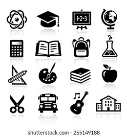 Collection of icons representing education, school and students.