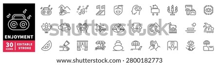 Collection of icons representing enjoyment, relaxation, and well-being activities