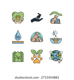 Collection of icons representing environmental conservation and eco-friendly practices