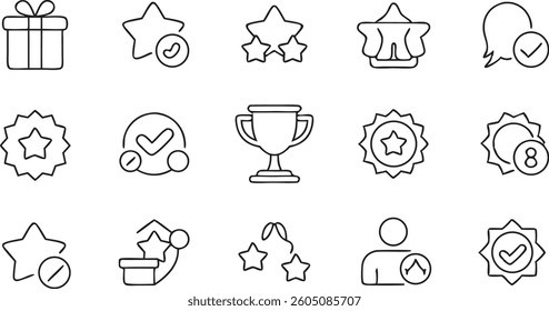 Collection of icons representing gifts, stars, success, and achievements