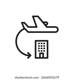 Eine Sammlung von Symbolen, die Hotelunterkünfte und Flugverbindungen für Reisen und Tourismus darstellen