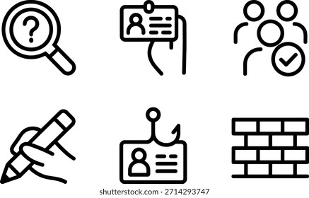 Colección de iconos que representan la Identificación y la verificación