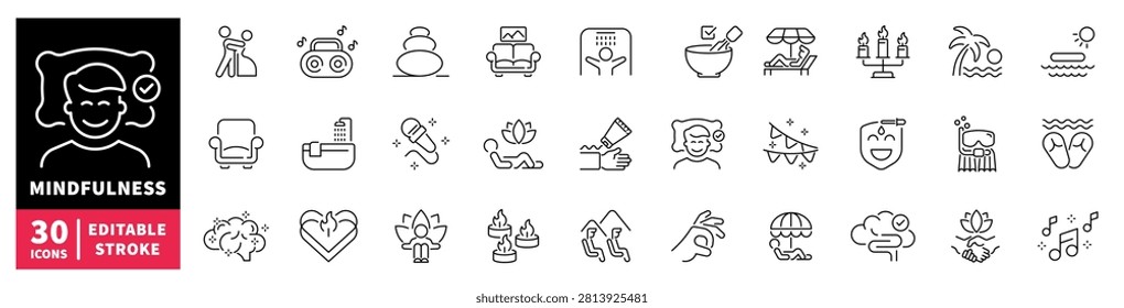 Collection of icons representing mindfulness and relaxation activities