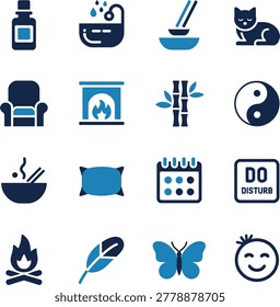 Collection of Icons Representing Natural Elements Traditional Practices and Relaxation Activities