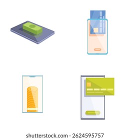 Collection of icons representing online financial transactions and mobile banking