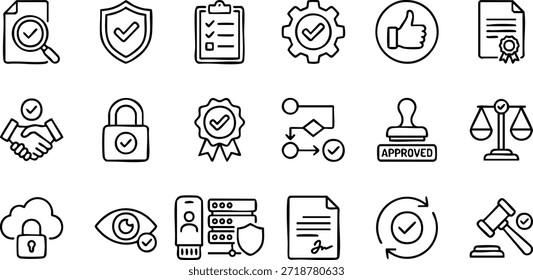 Collection of icons representing security and verification concepts in a grid layout
