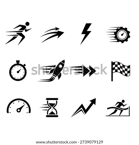 Collection of icons representing speed, performance, and progress.